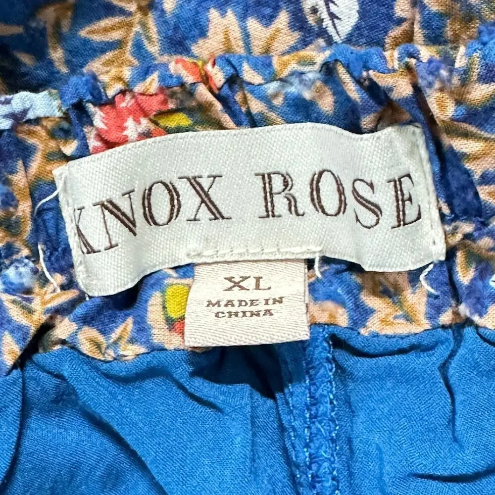 Knox Rose Midi Boho Dress Women XL Blue Pink Floral Sleeveless Flowy 100% Cotton